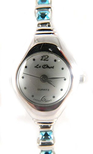 Aquamarin Crystal Set Silber Ton Armband Uhr echt Perlmutt Zifferblatt