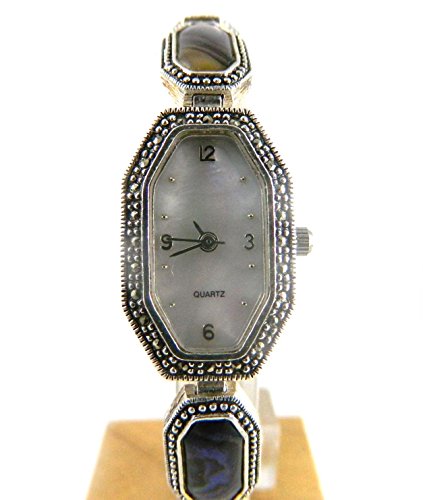 Atemberaubende gekennzeichnet Silber Echte Mutter von Pearl Zifferblatt echten Abalone Armband Armbanduhr New Box
