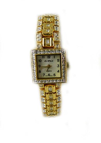 Le Chat Crystal Set Fall und vergoldet Armband Armbanduhr Original Mutter von Pearl Zifferblatt