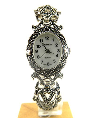Chateau gekennzeichnet Silber Markasit Echte Perlmutt Zifferblatt Deco Style Damen Armband Armbanduhr New Box