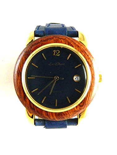 Herren Herren auf Trend aus dunklem Holz Fall Gold Ton Blau Strap und Blau Zifferblatt Armbanduhr