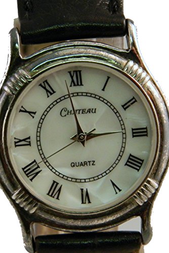 Unisex Silber gekennzeichnet schwarz Lederband Armbanduhr