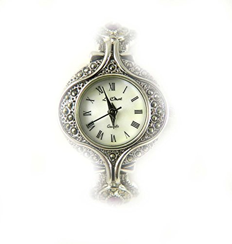 Vintage Armbanduhr echter Markasit Amethyst Kristall Schwarzes Kunstlederband