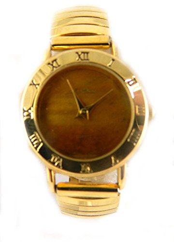 ECHTE Tiger Eye Zifferblatt Damen Gold Ton Erweiterung Armband Watch gepraegt roemischen Ziffern zu der Fall