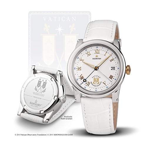 Vatikan Observatorium Foundation - 7204 Damen-Armbanduhr - Quarz Analog - Weisses Ziffernblatt - Armband Leder Weiss