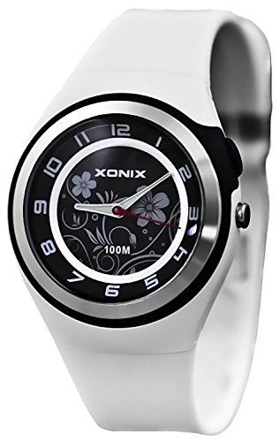 Bezaubernde Damen XONIX Armbanduhr WR100m nickelfrei Licht Blumenmuster PI 2