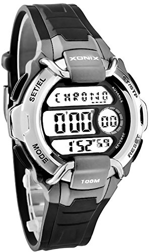 Digitale XONIX Armbanduhr Weltzeitangabe 8xAlarm WR100m Herren Teenager OC 4