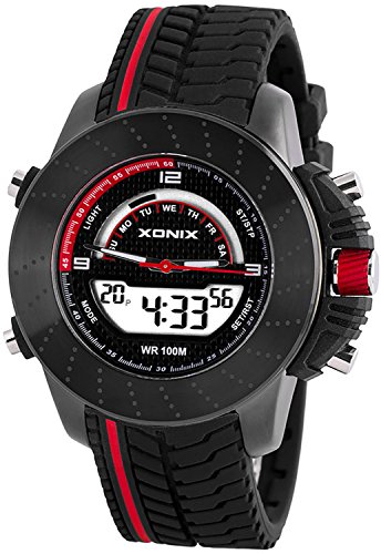 Neue Multifunktions XONIX Armbanduhr fuer Herren und Teenager Wr100m Farbe schwarz rot
