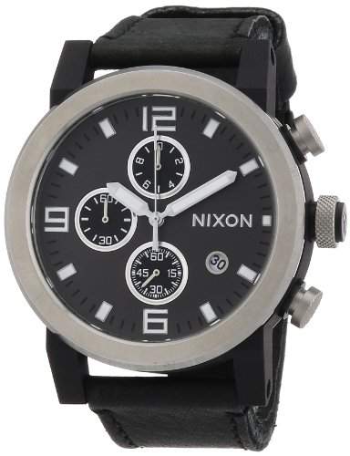 Nixon Herren-Armbanduhr XL The Ride Black Chronograph Quarz Leder A315000-00