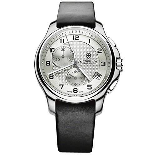 Swiss Army Officers Herren 42mm Chronograph Schwarz Leder Armband Uhr V241553