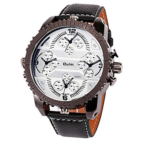 Soleasy Maenner vier Zeit Zonen MilitaryJapanese Quarz grosse Groessen Dial Leather Strap Wrist Watch WTH2894