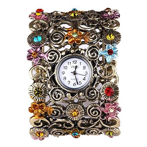 YESURPRISE Armband Uhr bunte Strassstein Blume Armreif Legierung Klassisch Damen Uhr Quarzuhr Watch