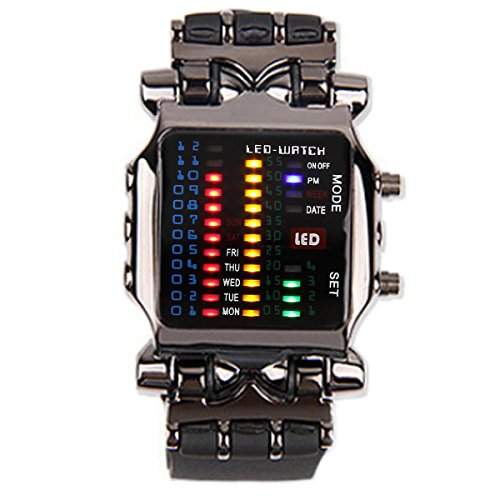 YESURPRISE Herrenuhr Binary LED Leder Armbanduhr Herren Uhr Xmas Geschenk Watch Gift montre de poche