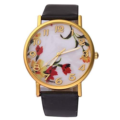YESURPRISE Damen Uhr Armbanduhr Damenuhren Quarzuhren Blumen Lederarmbanduhr Armband PU Xmas Geschenk Watch Gift