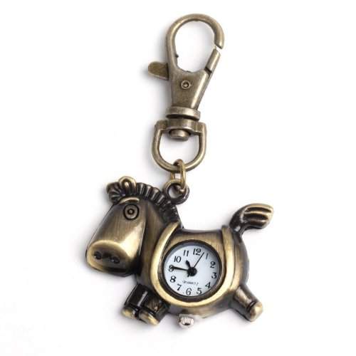 YESURPRISE Bronze Farbe Vintage Holzpferd Anhaenger Quarz Uhr Schluesselring unisex Geschenk Xmas Gift key watch