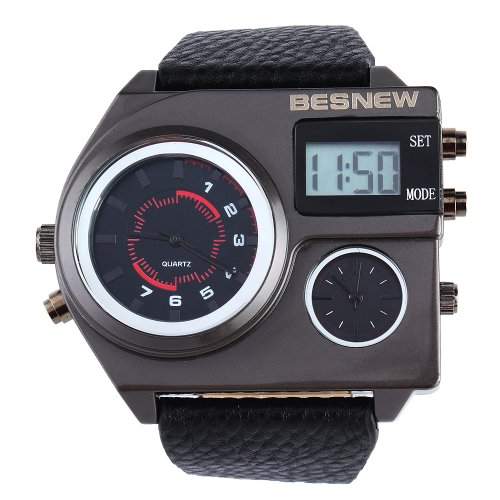 YESURPRISE Uhr XXL Herrenuhr Dual Timer Quartz Uhr Leder Armband Designer Trend NEU 3 Uhrwerke Uhr Watch Geschenk Gift