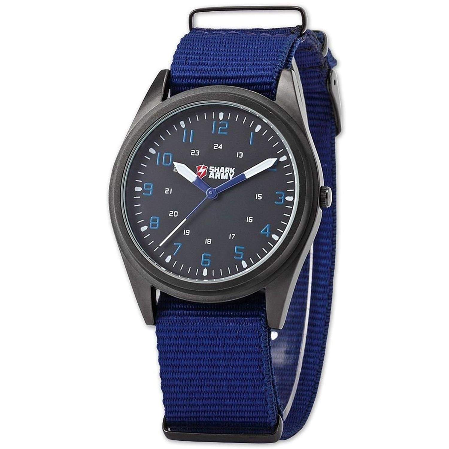 SHARK ARMY Herren Armbanduhr Analog Quarzuhr Blaue Armband aus Nylon SAW040