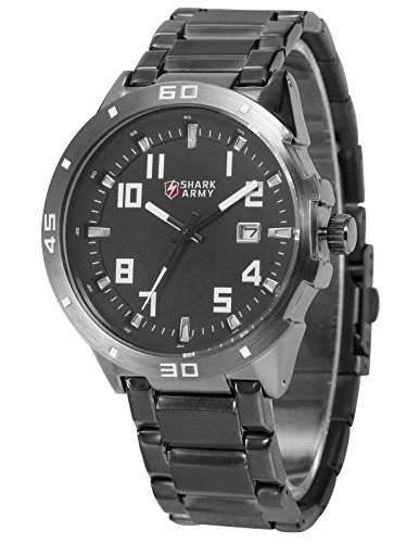 SHARK ARMY Herren Armbanduhr Quarzuhr mit Armband aus Edelstahl Datumanzeige SAW074