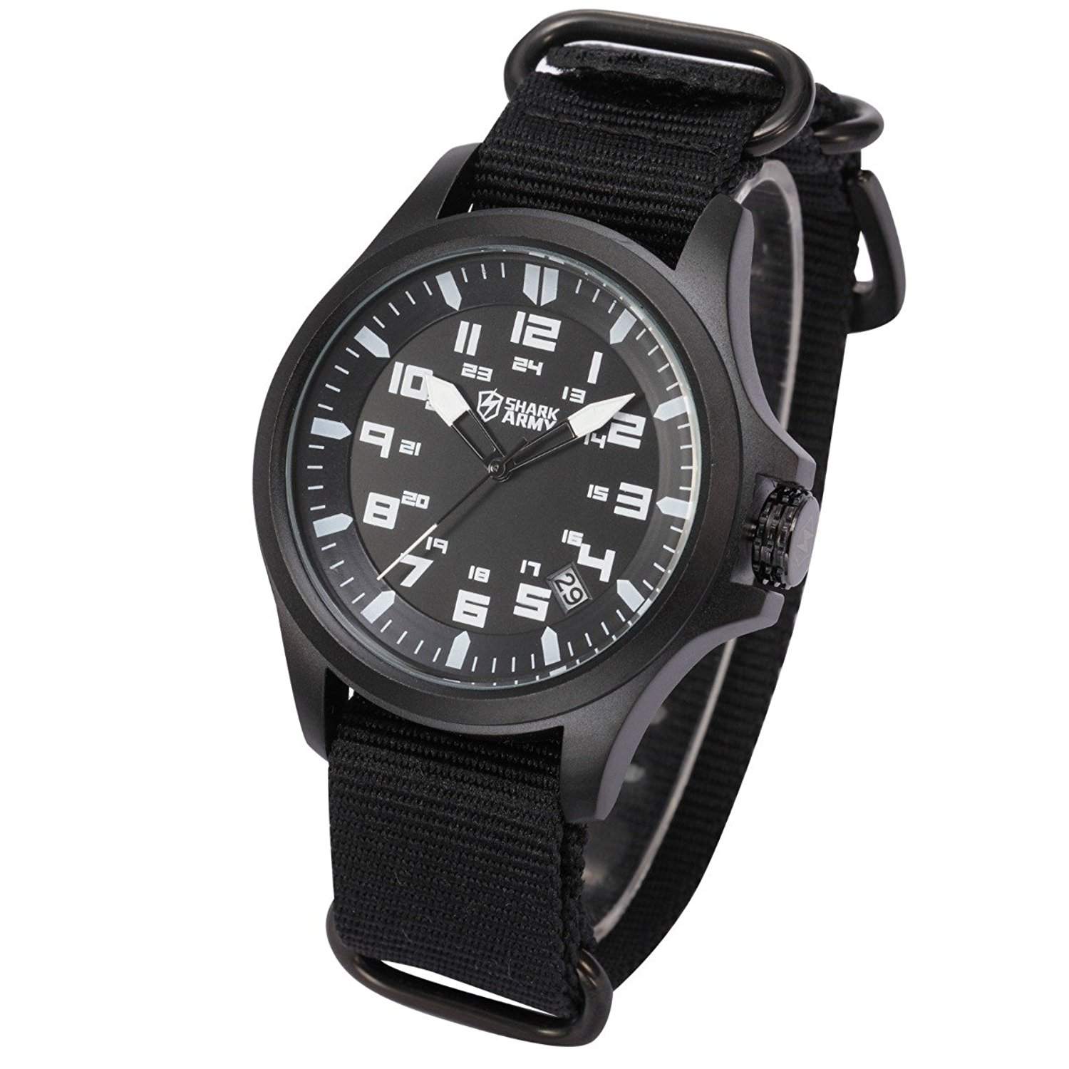 SHARK ARMY Herren Armbanduhr Schwarze Armband aus Nylon Datumanzeige SAW083