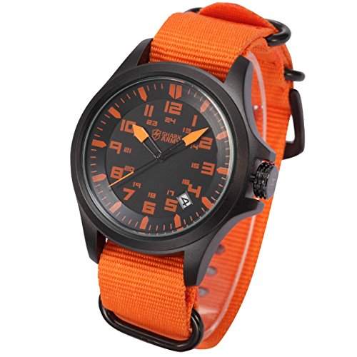 SHARK ARMY Herren Armbanduhr Orange Armband aus Nylon Datumanzeige SAW086