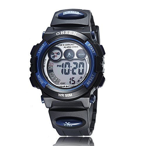 Uhr Armbanduhr Quartz fuer Kinder Inlineskater Unisex Unisex Digital LCD mit Zifferblatt blau Silikon Band Schwarz Datum Tag Alarm