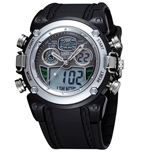 OHSEN Sports Armbanduhr Wasserdicht Analog Digital Damen Jugendliche Multifunktion Uhr mit Kalender Alarm Stoppuhr Schwarz Silber