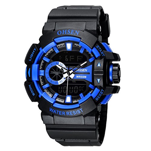 OHSEN Unisex Multifunktion Sports Uhr Outdoor Digital Analog Wasserdicht Armbanduhr Teenager AD1505 Schwarz Blau