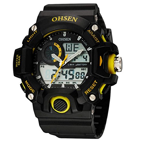 OHSEN Unisex Multifunktion Sports Uhr Outdoor Digital Analog Wasserdicht Armbanduhr Teenager AD2808 Schwarz Gelb