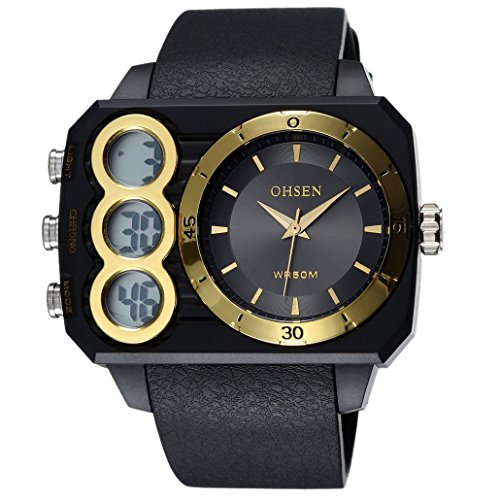 OHSEN Unisex Multifunktion Sports Uhr Outdoor Digital Analog Wasserdicht Armbanduhr Teenager AD1503 Gold