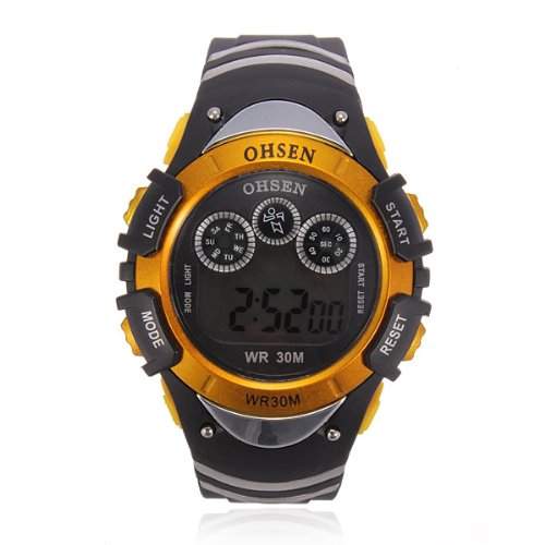 OHSEN YI-0815-4 LCD Digital Quarz Silikon Sport Herren-Armbanduhr Orange