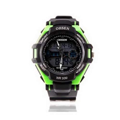 OHSEN YI-AD1302-6 Stilvoller LCD-Datum Tag Alarm Analog Herren Digital-Gummi Sport-Armbanduhr gruen
