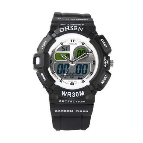 OHSEN YI-AD1201-2 LCD Stoppuhr Datum Tag Rubber Dual Core Mens Sport Watch Weiss