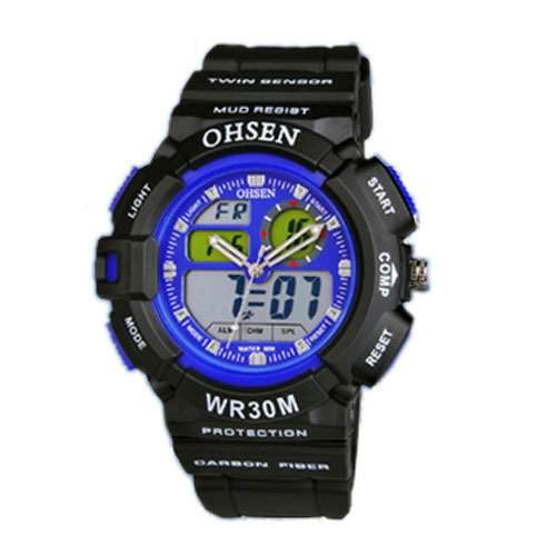 OHSEN YI-AD1201-3 LCD Stoppuhr Datum Tag Rubber Dual Core Mens Sport Watch Blau