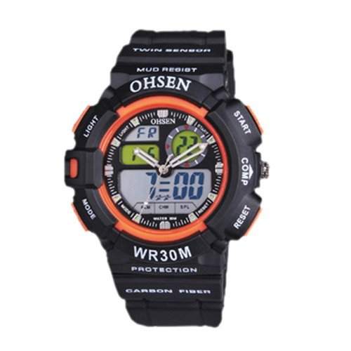 OHSEN YI-AD1201-5 LCD Stoppuhr Datum Tag Rubber Dual Core Mens Sport Watch Orange