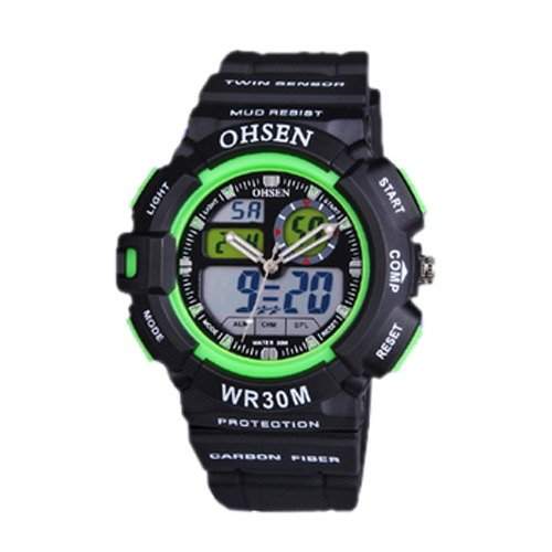 OHSEN YI-AD1201-6 LCD Stoppuhr Datum Tag Rubber Dual Core Mens Sport Watch Gruen