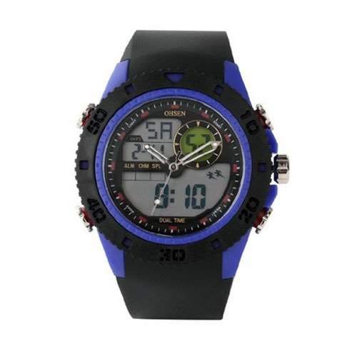 OHSEN YI-AD1211-3 LCD Tag Datum Alarm Stoppuhr Rubber Dual Core Mens Sport Watch Blau