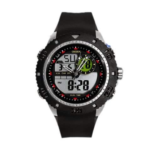 OHSEN YI-AD1211-4 LCD Tag Datum Alarm Stoppuhr Rubber Dual Core Mens Sport Watch Weiss