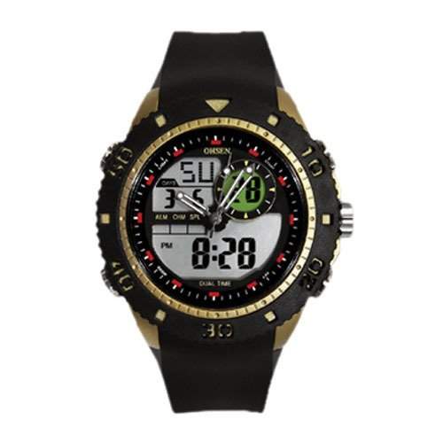 OHSEN YI-AD1211-6 LCD Tag Datum Alarm Stoppuhr Rubber Dual Core Mens Sport Watch Gelb