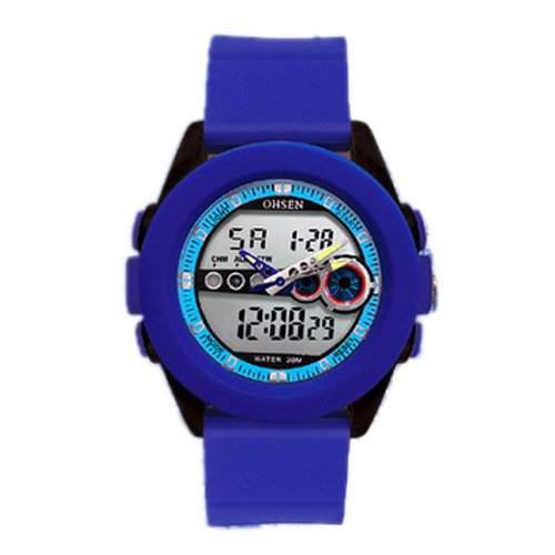 OHSEN YI-AD1215-3 LCD Lady Mens Dual Time Datum-Digital-Sport-Quarz-Uhr Blau