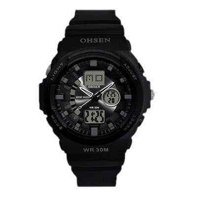 OHSEN YI-AD1216-1 LCD Stoppuhr Datum Tag Dual Core Herren-Sport-Armbanduhr Schwarz