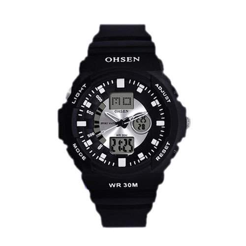 OHSEN YI-AD1216-2 LCD Stoppuhr Datum Tag Dual Core Herren-Sport-Armbanduhr Weiss