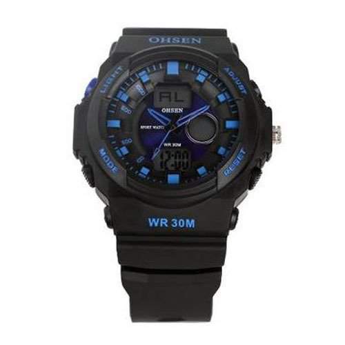 OHSEN YI-AD1216-3 LCD Stoppuhr Datum Tag Dual Core Herren-Sport-Armbanduhr Blau