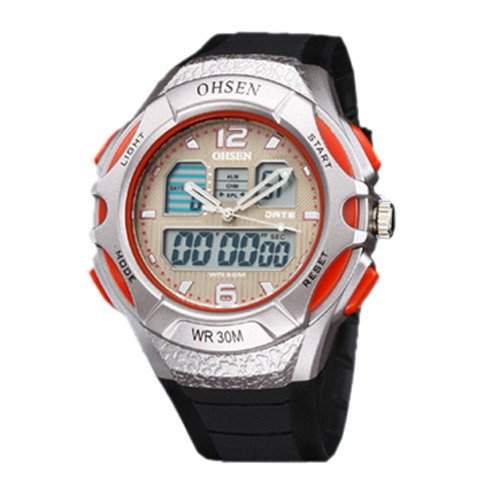 OHSEN YI-AD1301-4 Dual Time Digital-Datum Tag Alarm Stoppuhr Mens Sport Watch Rot