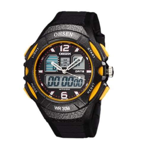 OHSEN YI-AD1301-5 Dual Time Digital-Datum Tag Alarm Stoppuhr Mens Sport Watch Gelb