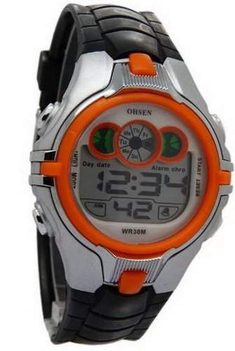 Ohsen YI-0739-3 Men `s Wowen` s Runde Datum Alarm Digital Analog Uhren Orange