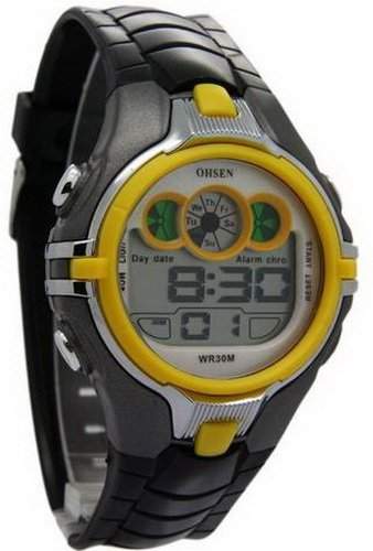 Ohsen YI-0739-5 Men `s Wowen` s Runde Datum Alarm Digital Analog Uhren Yellow