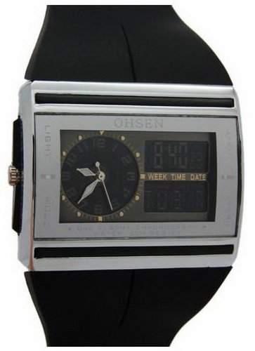Ohsen YI-AD0518-1 Mode-Digital-Analog-Chronograph Rubber Strap Uhren Black