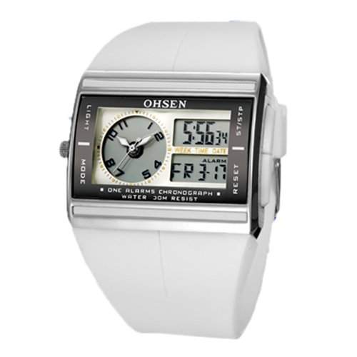 Ohsen YI-AD0518-3 Mode-Digital-Analog-Chronograph Rubber Strap Uhren White