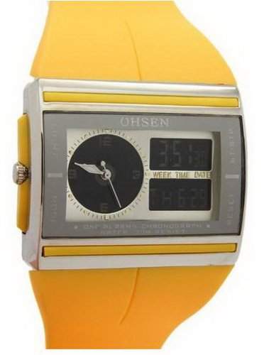 Ohsen YI-AD0518-4 Mode-Digital-Analog-Chronograph Rubber Strap Uhren Yellow