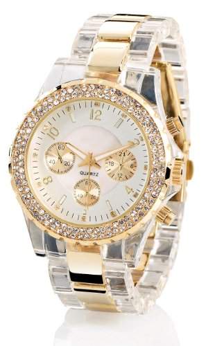Crell Elegante Quarz-Armbanduhr, transparent-gold